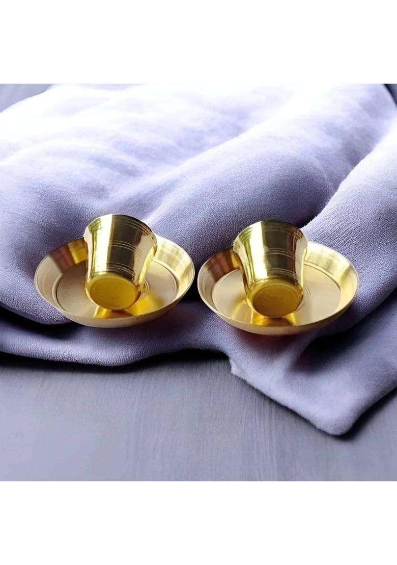 Mle Brass Small Pooja Thali With Glass Set Elegant Traditional Puja Essentials (4 Pieces Gold) - Indya
