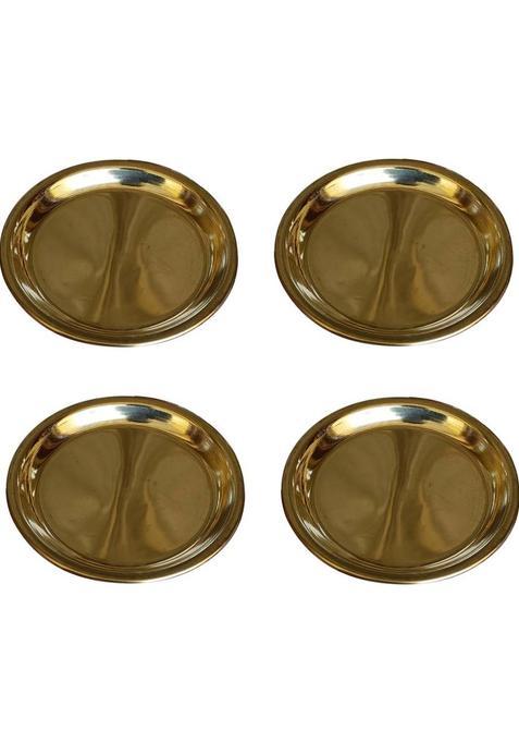 Craft World Plain Bhog Thali Prasad Plate(4 Pieces Gold) Brass (Gold)