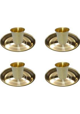 Mle Traditional Brass Pooja Thali & Glass Set Small Decorative Plates With Glasses (8 Pieces Gold)