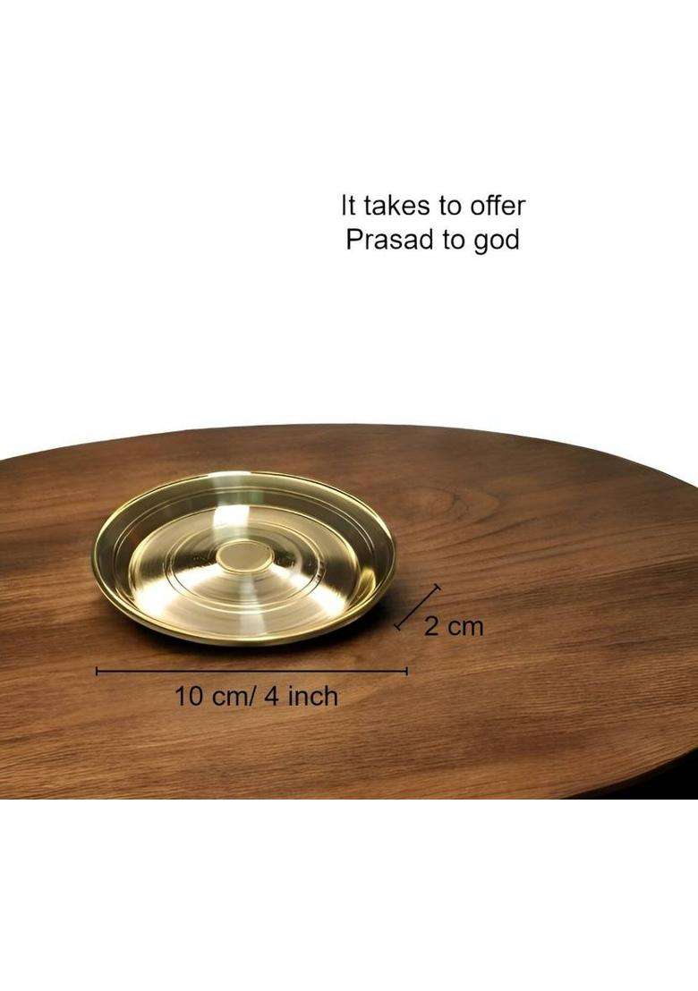 Mle Traditional Brass Pooja Thali & Glass Set Small Decorative Plates With Glasses (8 Pieces Gold) - Indya