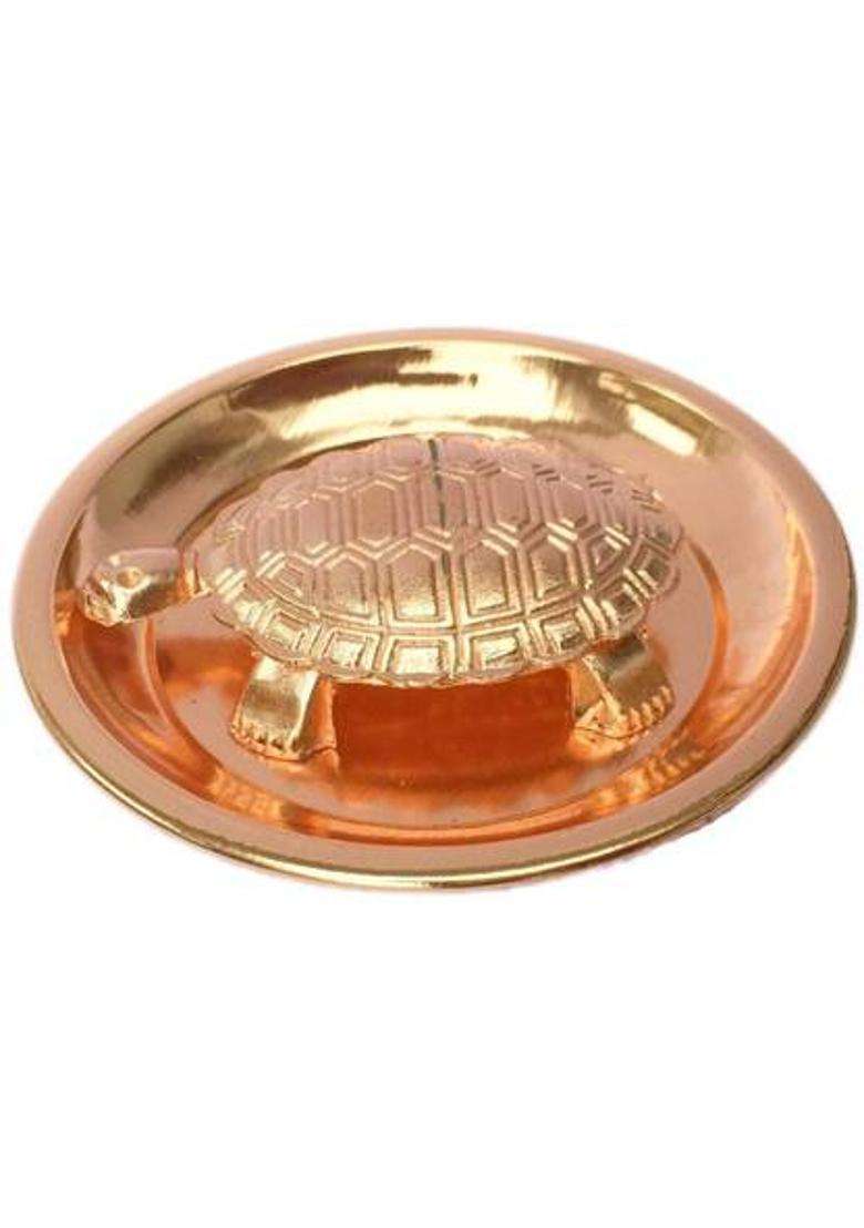 Daridra Bhanjan Tortoise Turtle Kachua Plate Kuber Yantra Pooja ThaliPuja/Pooja Thali Set Copper (1 Pieces Gold) - Indya