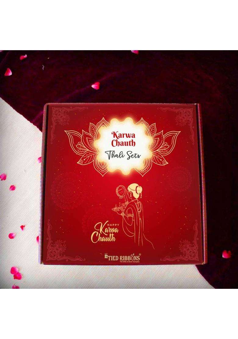 Tied Ribbons Karwa Chauth Special Designer Pooja Thali Combo Gift Set For Daughter Wife Women Stainless Steel (Multicolor) - Indya