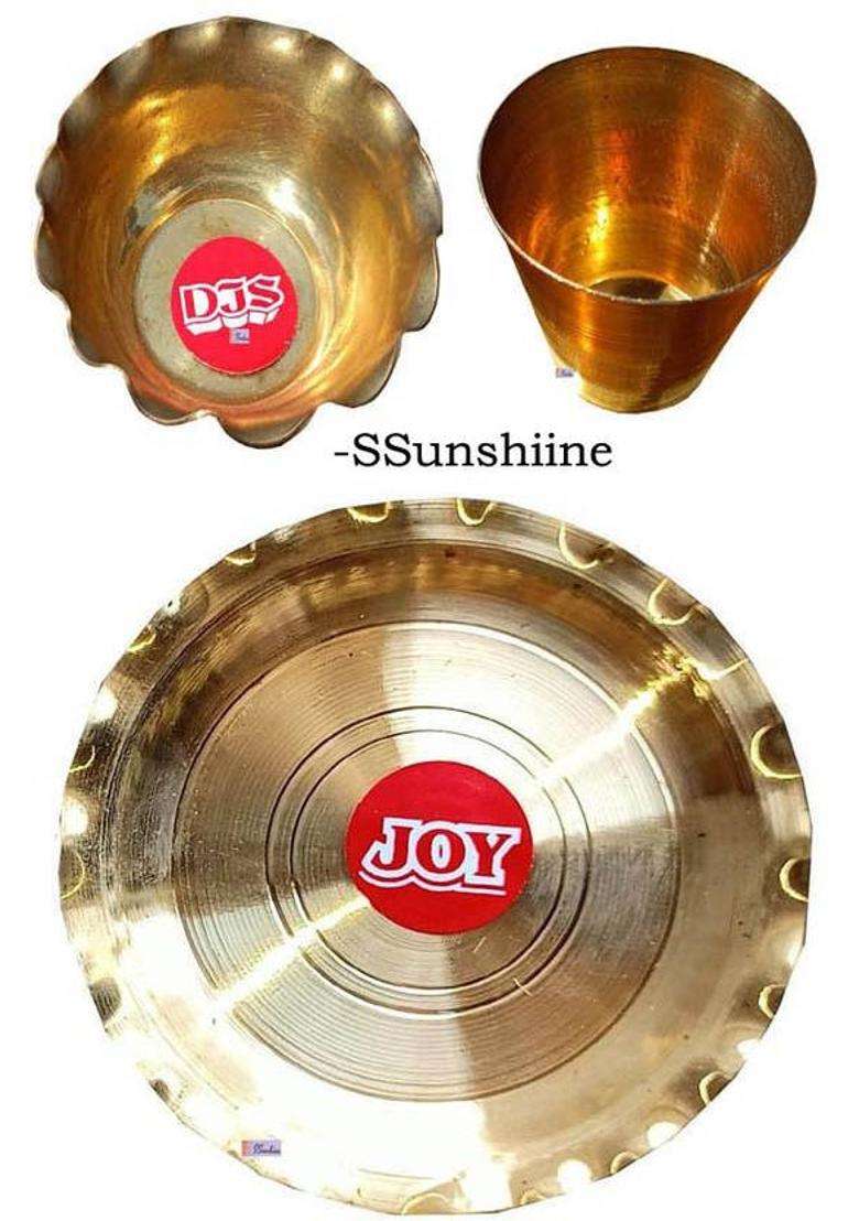 Ssunshiine Pack Of 6 Small & Light Weight Brass Plate Glass Bowl For Pooja Worship (6 Pieces Gold) - Indya