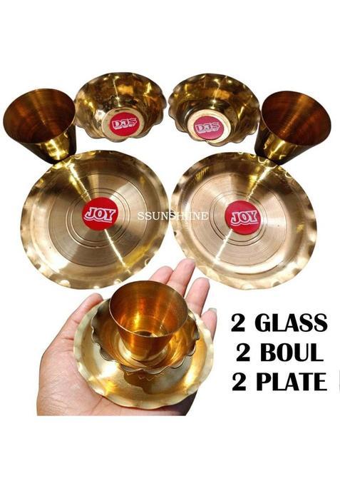 Ssunshiine Pack Of 6 Small & Light Weight Brass Plate Glass Bowl For Pooja Worship (6 Pieces Gold)