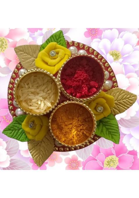 P A Health And Fitness Decorative Acralic Haldi Kumkum Holder/Pooja Thali/Roli Chawal.[10X10Cm] Plastic (1 Pieces, Multicolor)