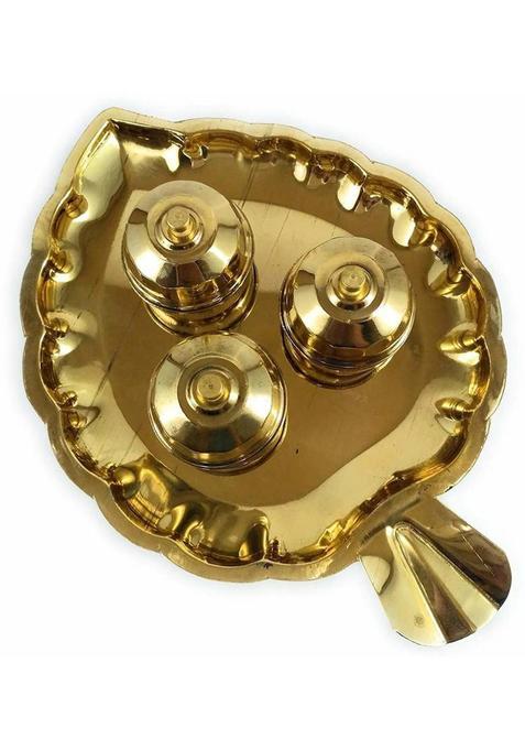 Pramukh Store Brass Kankavati Haldi-Kunku Karand/Kankavati/Kumkum Pooja Thali Set Golden (1 Pieces Gold)