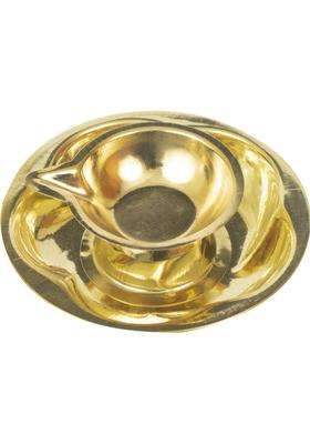 Spillbox Traditional Handcrafted Brass Deepak Diya Oil Lotus Lamp With Plate For Home Temple Puja Articles Decor Gifts-Pack Of-1 (1 Pieces Gold)