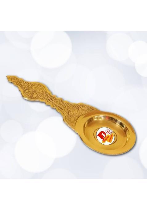 Daridra Bhanjan Kapoor Burner Brass Karpuram Arati For Dhoop Camphor Dani Mandir Spoon (1 Pieces, Gold)