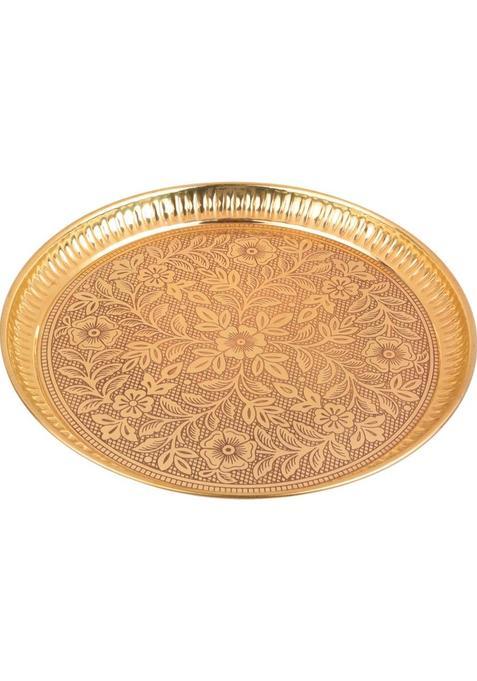 Karigar Creations Brass Spiritual Pooja Bhog Thali For Worship Traditional Designed 9 Inch (1 Pieces Gold)