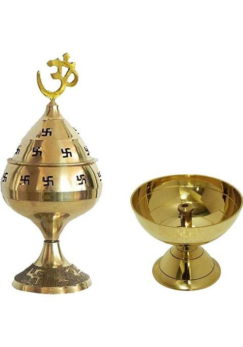 Sanskar Traditional Brass Pooja Thali Set (2 Pieces Gold)