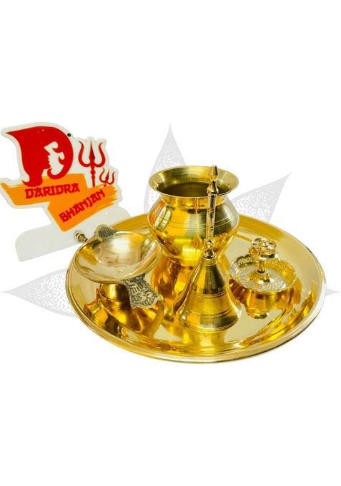 Daridra Bhanjan Brass Aarti/Pooja Thali (Set Of 5 Pcs) (1 Pieces, Gold)