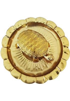 Uniqon (7Cm Size) Wish Fulfillment Kachua Laxmi Yantra Vaastu/Fengshui Traditional Religious Tortoise/Turtle With Golden Plate/Thali For Wealth/Prosperity/Peace/Success Puja Decorative Showpiece Copper (1 Pieces Gold)