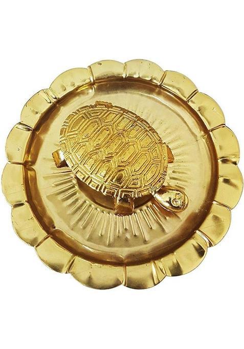 Uniqon (7Cm Size) Wish Fulfillment Kachua Laxmi Yantra Vaastu/Fengshui Traditional Religious Tortoise/Turtle With Golden Plate/Thali For Wealth/Prosperity/Peace/Success Puja Decorative Showpiece Copper (1 Pieces, Gold)
