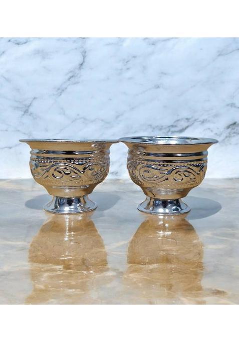 Sigaram 2 Inch German Silver Kum Cup For Home, Office And Temple Poojas K3116 Plated (2 Pieces, Silver)