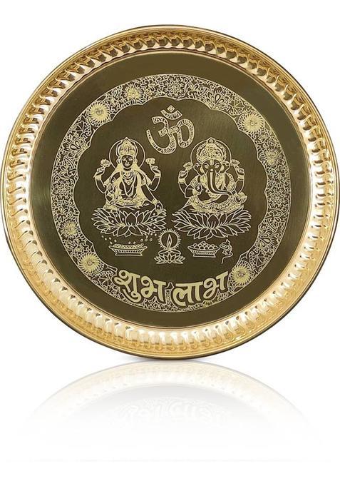 Bengalen Brass Pooja Plate 8 Inch For Design Puja Thali Set Home Mandir Return Gift Items (1 Pieces Gold)