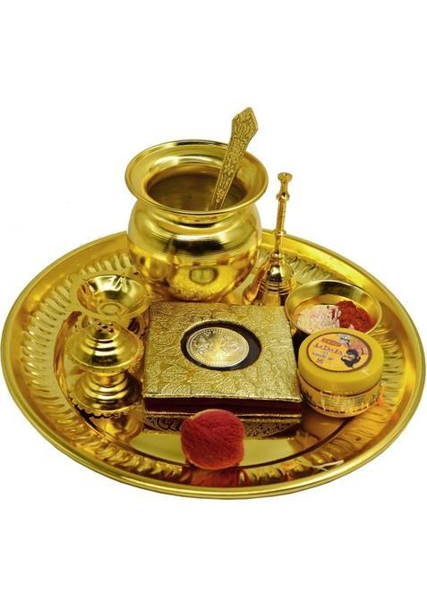 Me&You Golden Pooja Thali For Navratri Pujan Puja Plate Diwali Gold Plated (7 Pieces Gold)
