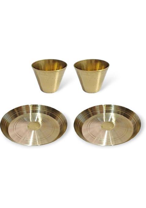 Mle Decorative Pooja Plate For Religious Ceremony & FestivalsPuja Thali Glass Set Brass (4 Pieces Gold)