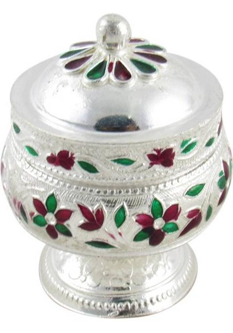 Goldgiftideas German Silver Sindoor Box With Lid Plated (1 Pieces Silver)