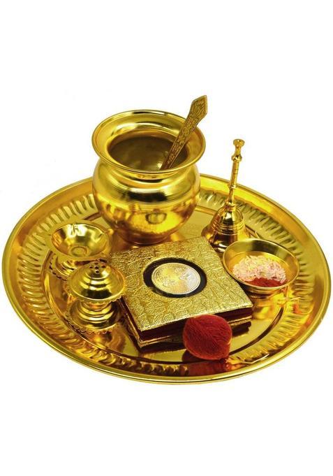 Me&You Navratri Pooja Thali Set Poojan Lovely Brass (7 Pieces Gold)