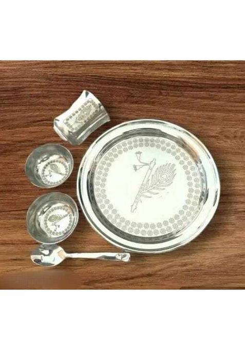 Vasundhra Laddu Gopal Ji Pooja/Bhog Steel Thali Stainless (5 Pieces, Silver)