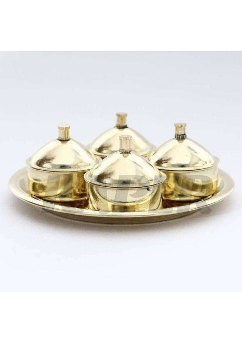 Kaper Brass Kumkum Chokda Thali Box Set For Hotel Storage Items Puja Articles (5 Pieces Gold) - Indya
