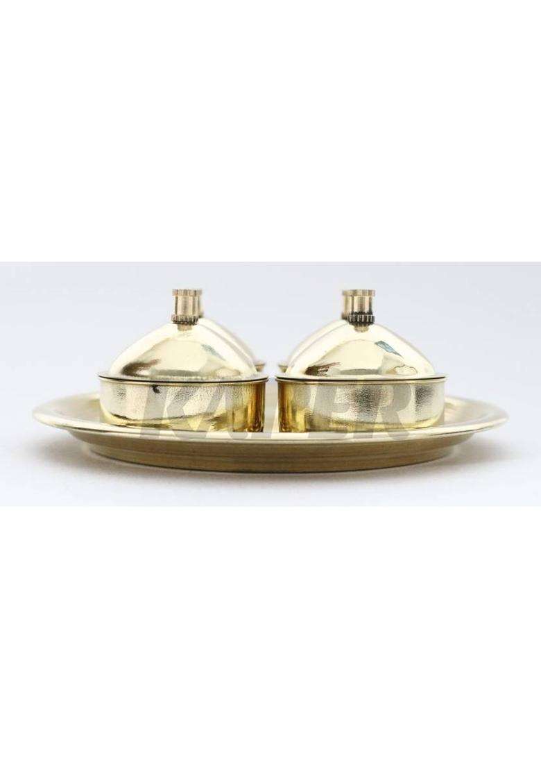 Kaper Brass Kumkum Chokda Thali Box Set For Hotel Storage Items Puja Articles (5 Pieces Gold) - Indya