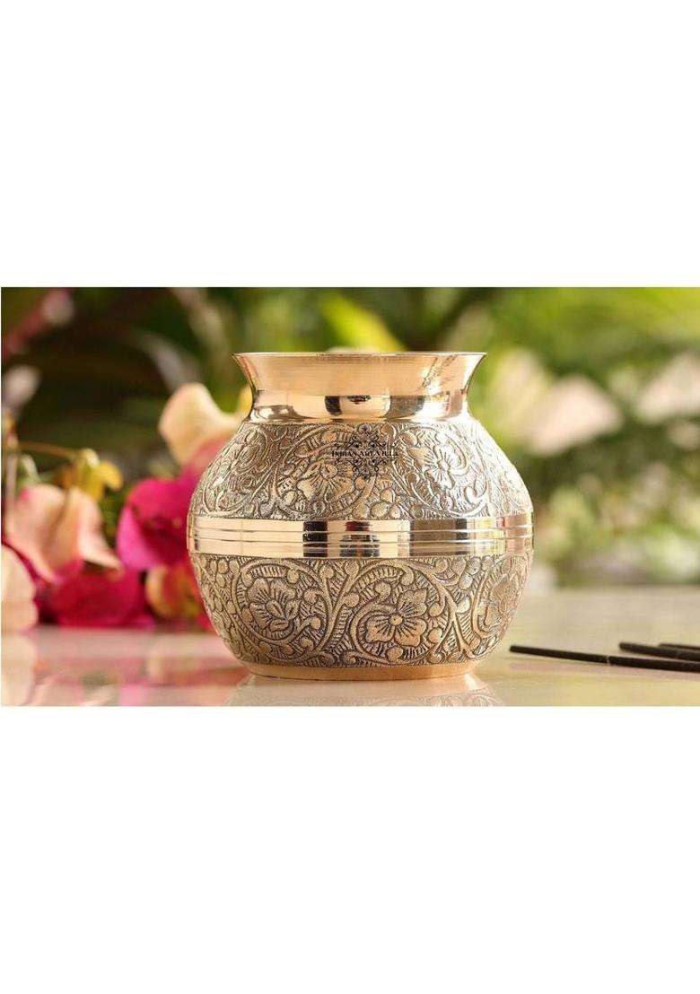 Indianartvilla Brass Designer Pooja Thali Set Spiritual ItemGift Item (6 Pieces Gold) - Indya