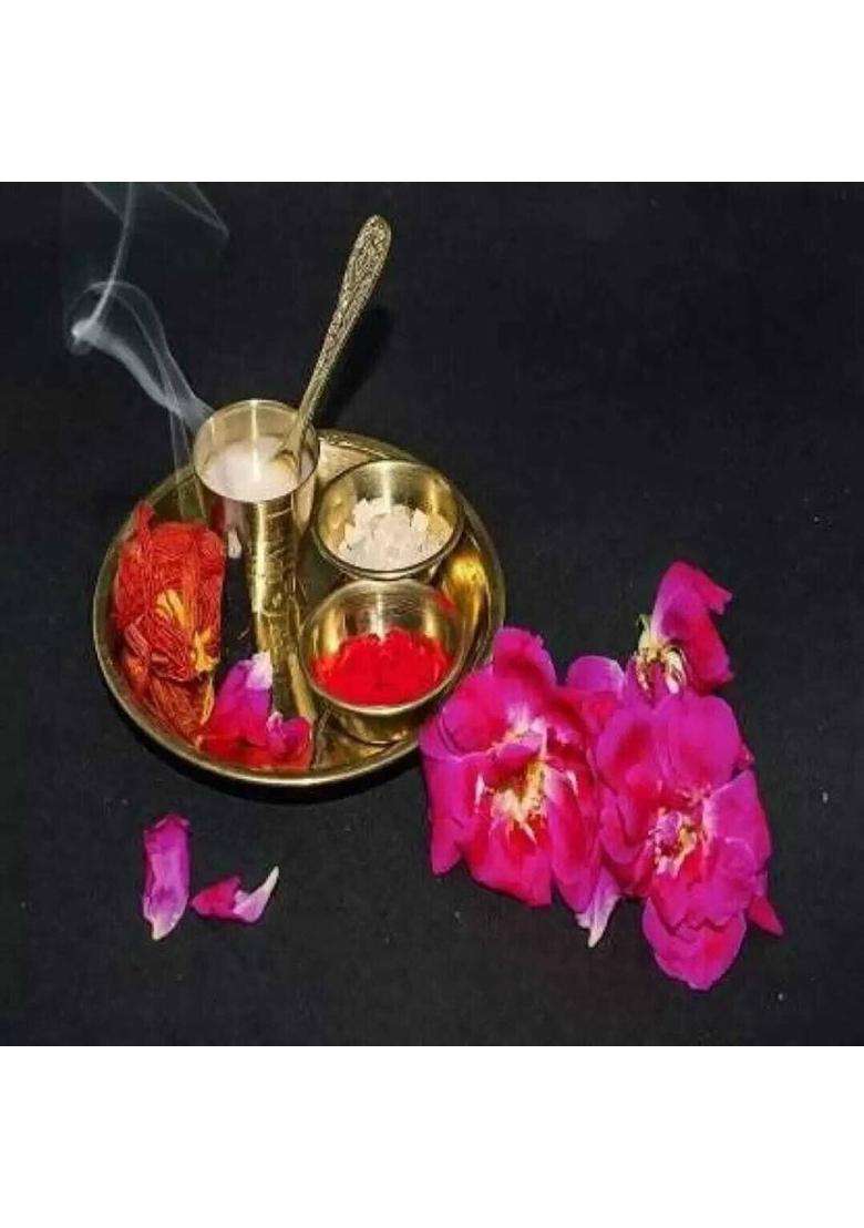 Snapnclap Laddu Gopal Bhog Thali SetBhog Bartan For Puja/Bhog Mandir (1 Set Brass) Gold Plated Pieces Gold) - Indya