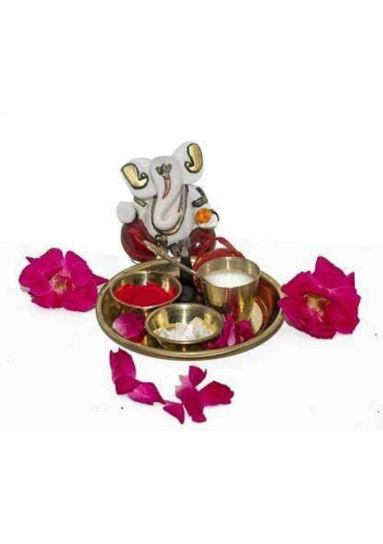 Snapnclap Laddu Gopal Bhog Thali SetBhog Bartan For Puja/Bhog Mandir (1 Set Brass) Gold Plated Pieces Gold) - Indya