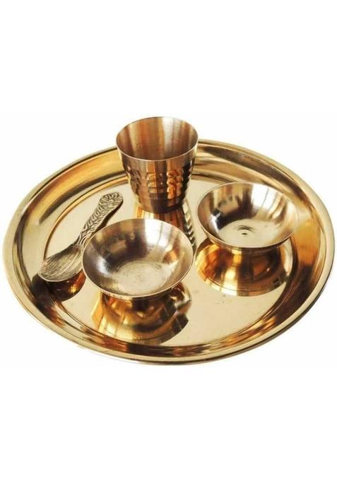 Snapnclap Laddu Gopal Bhog Thali Set,Bhog Bartan For Puja/Bhog Mandir (1 Set, Brass) Gold Plated Pieces, Gold)