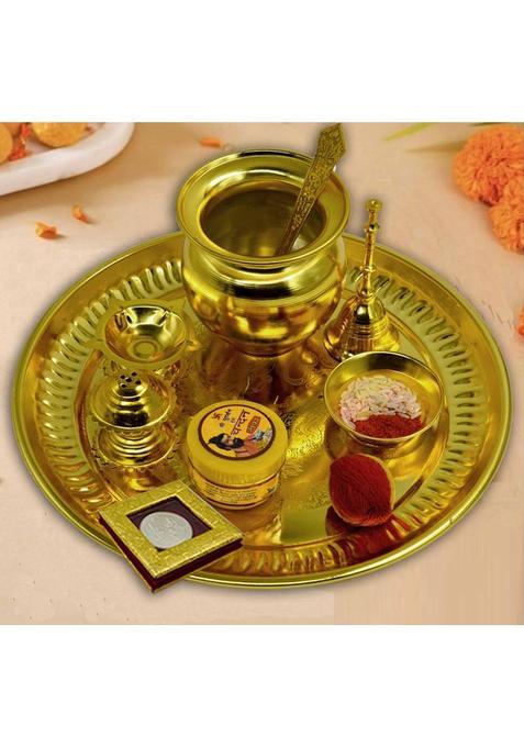Me&You Festive Decorative Thali For Navratri Pooja | Elegant Gift Collection Brass (Gold)