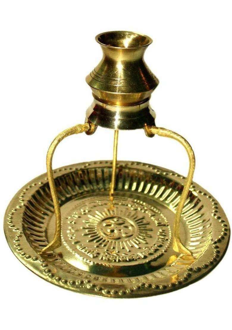 Daridra Bhanjan Shivling Stand Abhishek For Pooja Kalash Brass Gold (3 Pieces Gold) - Indya