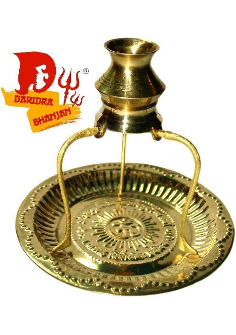 Daridra Bhanjan Shivling Stand Abhishek For Pooja Kalash Brass Gold (3 Pieces Gold) - Indya