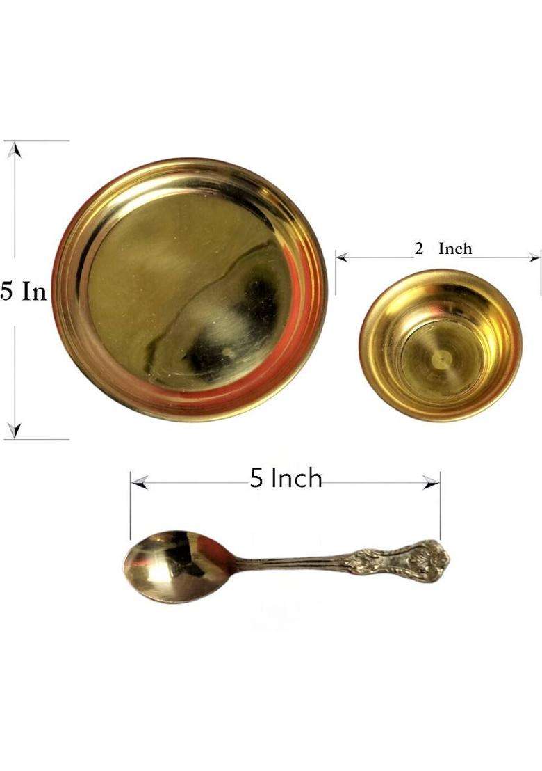 Divine Bazaar Puja Bhog Thali Set For Puja/Bhog Mandir Brass (4 Pieces Gold) - Indya