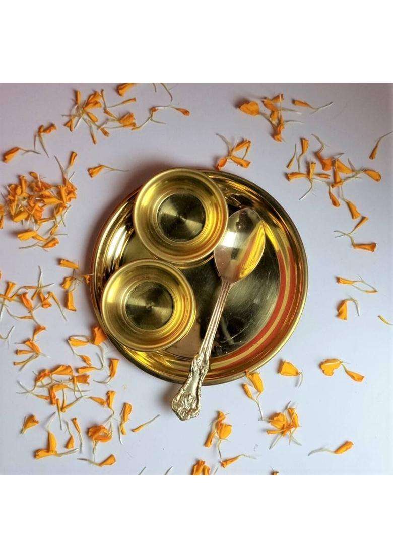 Divine Bazaar Puja Bhog Thali Set For Puja/Bhog Mandir Brass (4 Pieces Gold) - Indya
