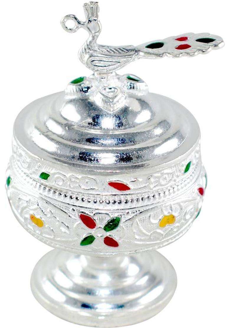 Kmj Pure Silver(Chandi) Sindoor-Dani/Box For Women Kumkum Box (Wt. 26 Gms) Silver (1 Pieces White) - Indya