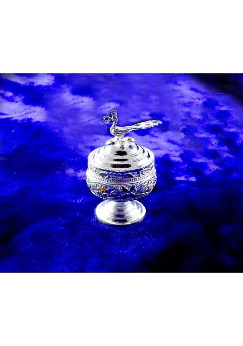 Kmj Pure Silver(Chandi) Sindoor-Dani/Box For Women Kumkum Box (Wt. 26 Gms) Silver (1 Pieces White) - Indya