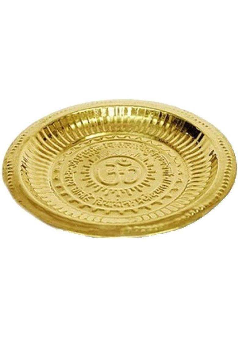 Elitetouch Brass Pooja Plate Combo Lota Katori Ganga Kalash Agarbatti Stand Ghanti (1 Pieces Gold) - Indya