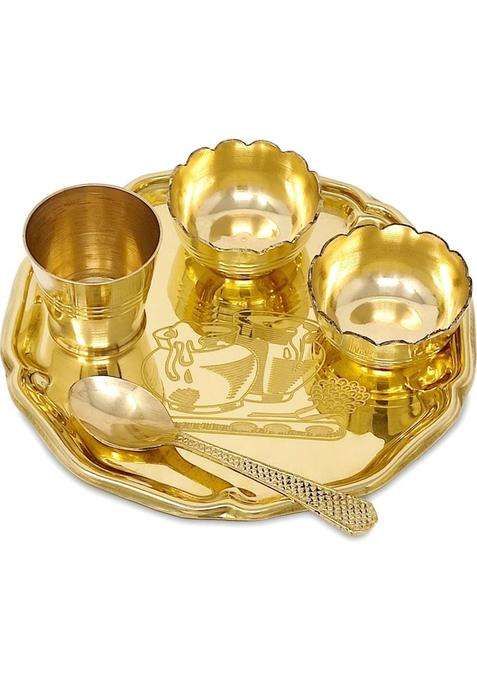 Bengalen Brass Pooja Gopal Bhog Thali Set Puja Home Diwali Janmashtami Return Gift Items (5 Pieces Gold)