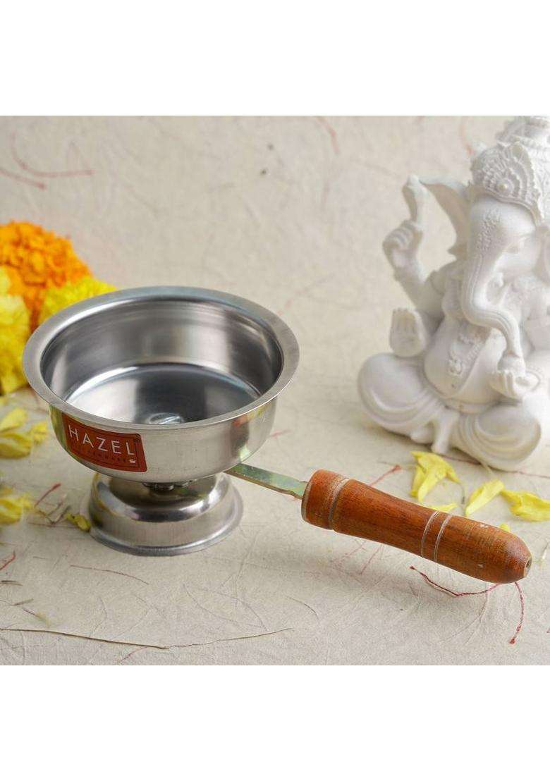 Hazel Dhoop Dani With Handle Dhup For Puja Incense Loban Burner Stainless Steel (1 Pieces Silver) - Indya