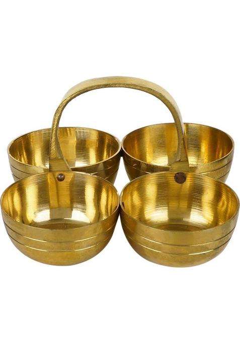 MagicS Max Small Brass Puja Roli Chawal Elaichi Mishri 4 Bowl Stand (1 Pieces Gold)