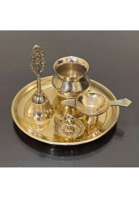 Buy N Relax Brass Pooja Thali Set Traditional Worship Plate With Bell And Accessorie (5 Pieces Gold)