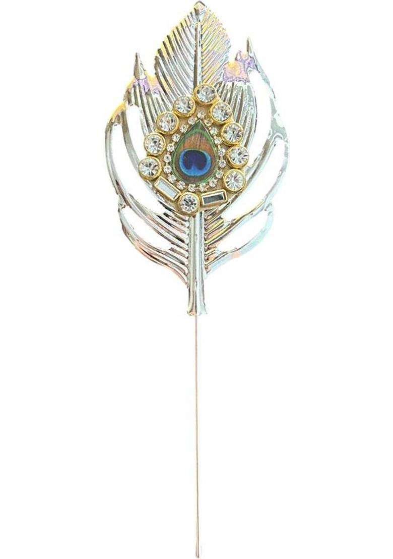 Morel 14Cm Meenakari Decorative Kumkum Holder And Feather Tilak Stick Combo Gold Plated (1 Pieces Multicolor) - Indya