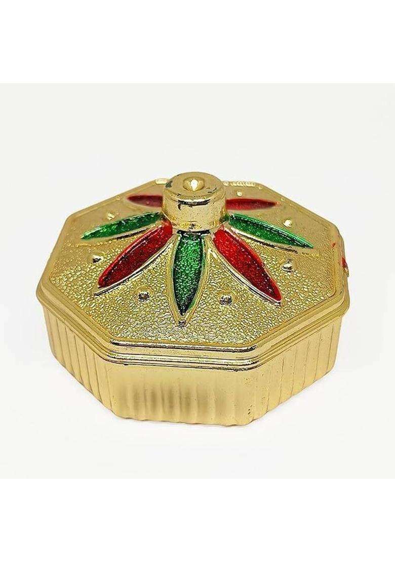 Santarms Sindoor Dani Kumkum Roli Chawal Essential Box Plastic (1 Pieces Gold) - Indya