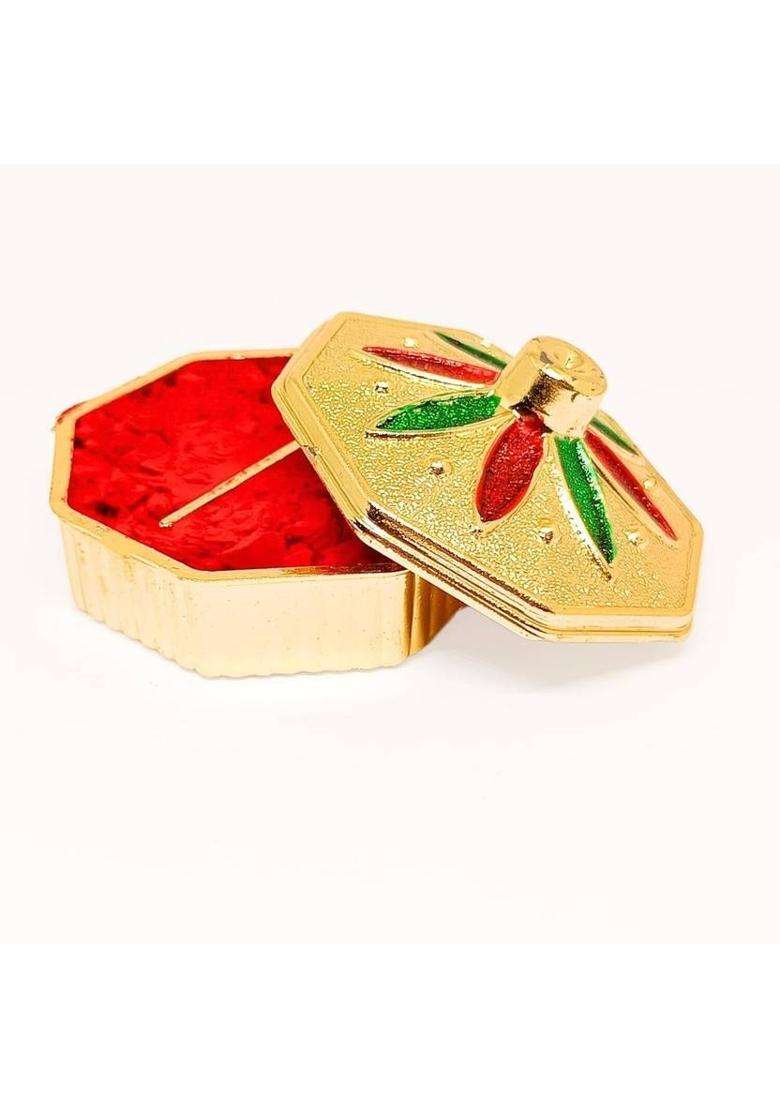 Santarms Sindoor Dani Kumkum Roli Chawal Essential Box Plastic (1 Pieces Gold) - Indya