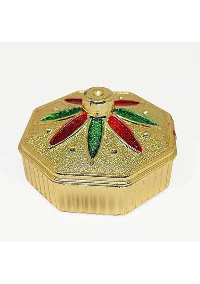 Santarms Sindoor Dani Kumkum Roli Chawal Essential Box Plastic (1 Pieces Gold) - Indya