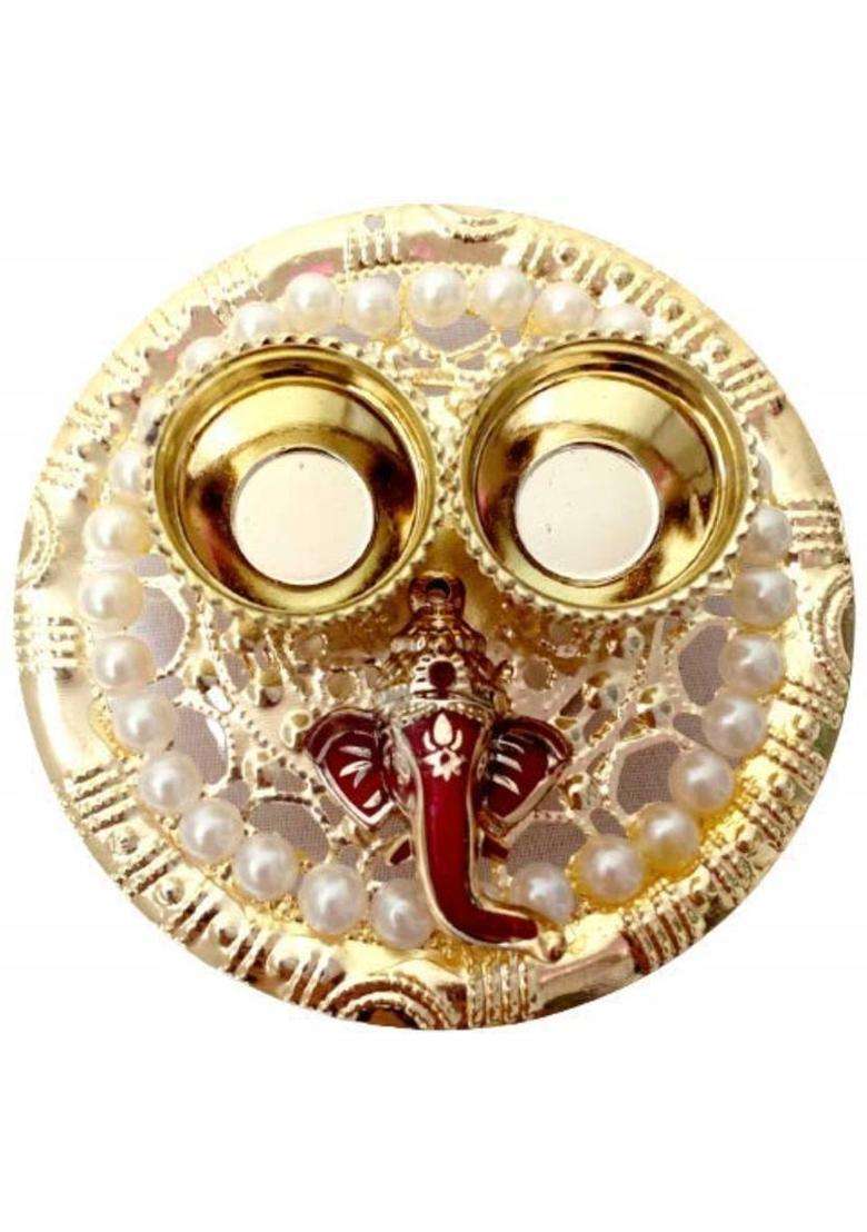P A Health And Fitness Decorated Acralic Haldi Kumkum Holder/Pooja Thali/Rakhi Puja Plate3.5Inch Gold Plated (1 Pieces Multicolor) - Indya