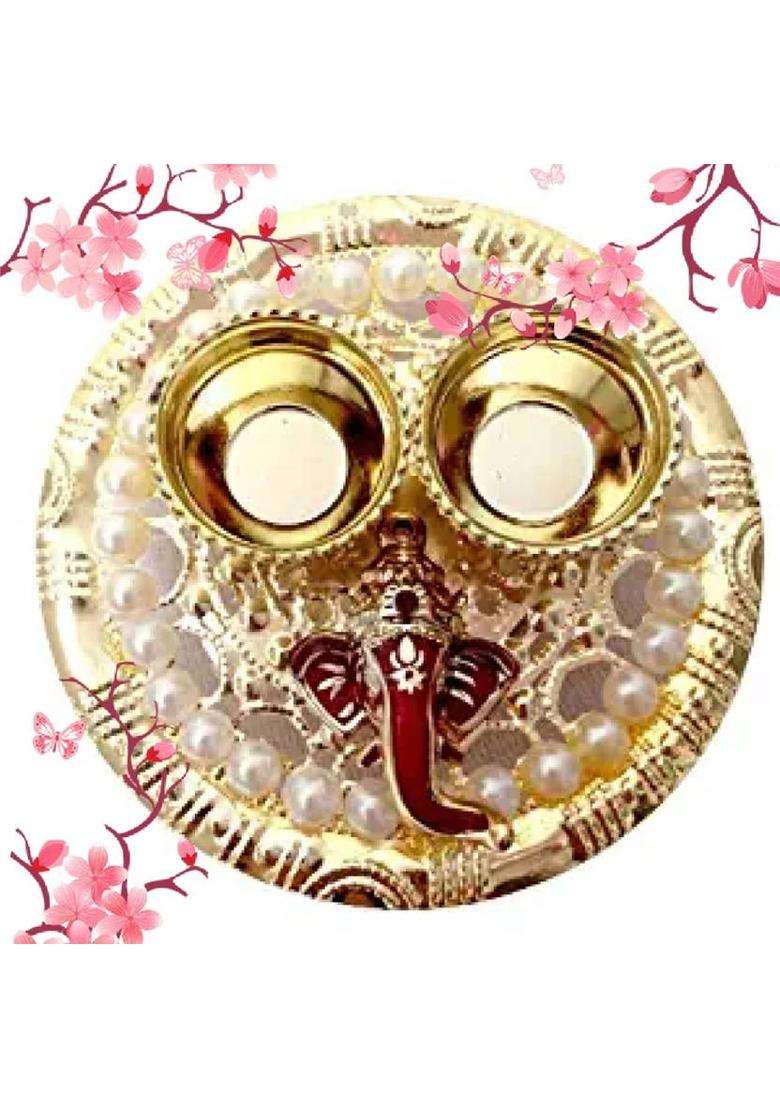 P A Health And Fitness Decorated Acralic Haldi Kumkum Holder/Pooja Thali/Rakhi Puja Plate3.5Inch Gold Plated (1 Pieces Multicolor) - Indya