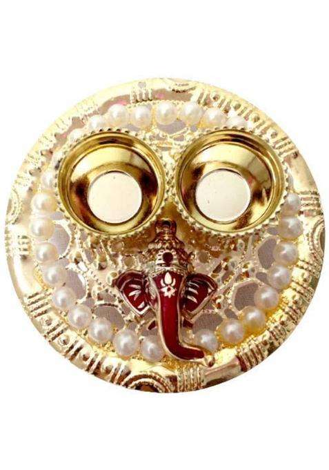 P A Health And Fitness Decorated Acralic Haldi Kumkum Holder/Pooja Thali/Rakhi Puja Plate3.5Inch Gold Plated (1 Pieces Multicolor)