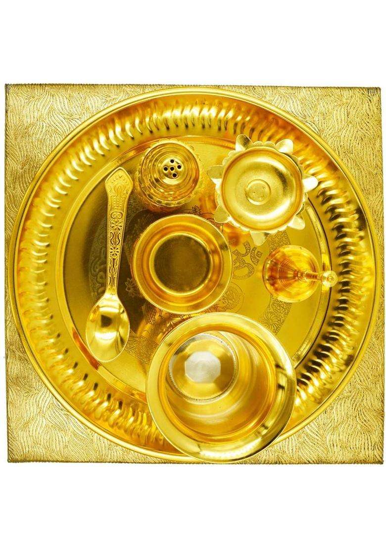 Me&You Ahoi Golden Plated Pooja Thali Set-08 Gold (1 Pieces Gold) - Indya